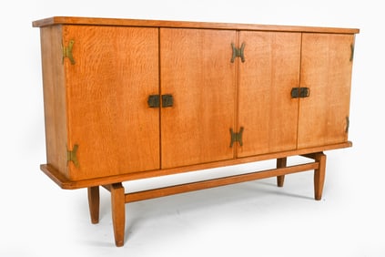 RARE ATTR. HENNING KJAERNULF OAK & BRASS HIGHBOARD