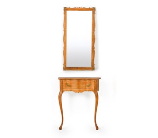 SCANDINAVIAN OAK WALL-MOUNTED HALL TABLE & MIRROR
