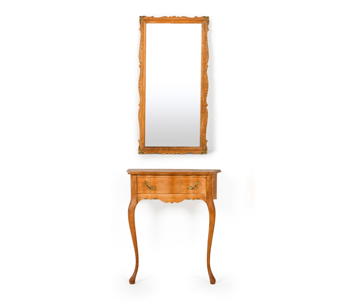 SCANDINAVIAN OAK WALL-MOUNTED HALL TABLE & MIRROR (1 of 20)