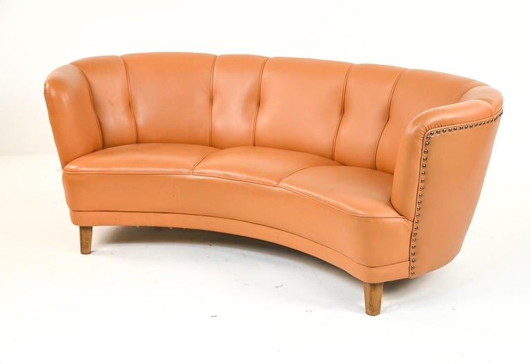 MANNER OF VIGGO BOESEN DANISH LEATHER BANANA SOFA (1 of 14)