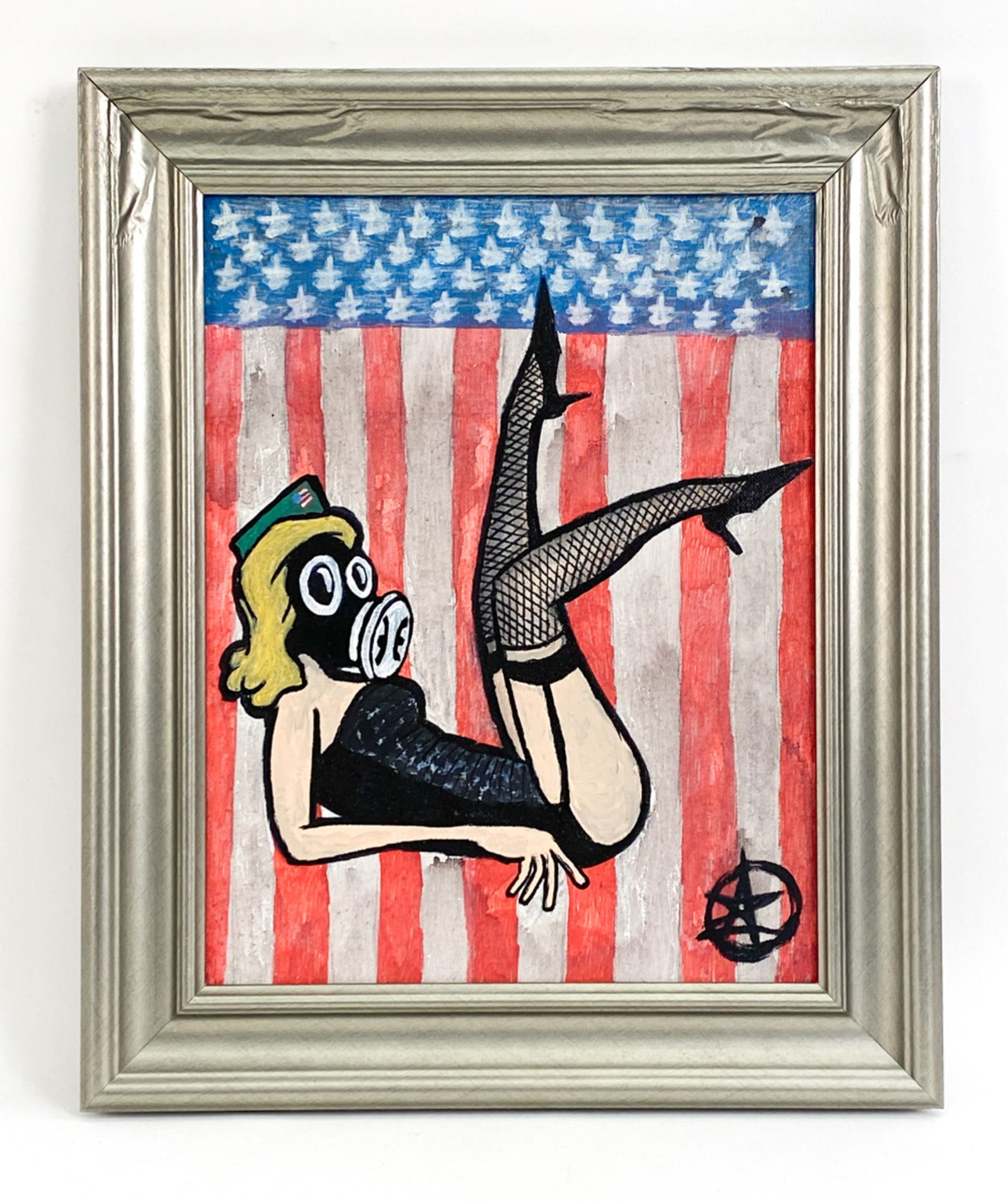 CONTEMPORARY POP ART PIN UP PAINTING: Acrylic on canvas. Monogrammed on lower right. Name and date given on label, Anthony Zummo, 2012. Dimensions: (Frame) H 17.5" x W 14.5" (Canvas) H 14" x W 11" Condition: Frame with water damage at the