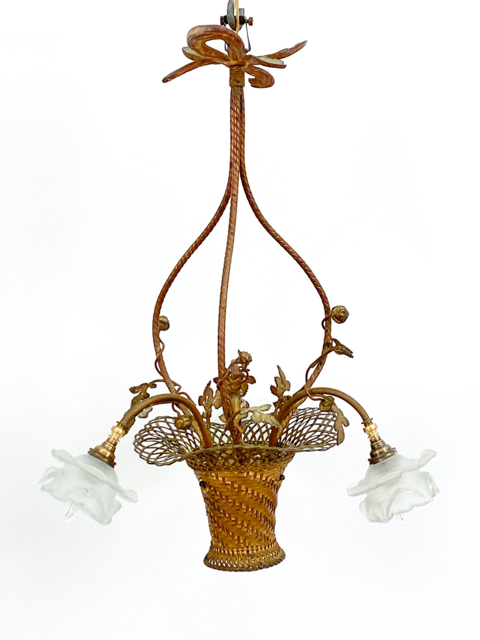 VINTAGE FRENCH BRASS BASKET CHANDELIER (1 of 9)