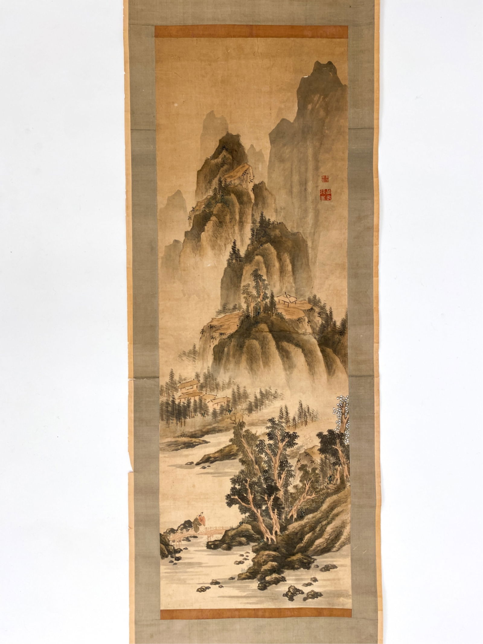 ANTIQUE ASIAN LANDSCAPE SCROLL PAINTING (1 of 8)