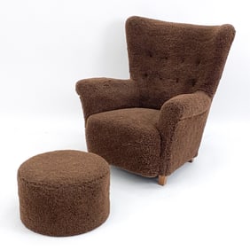 DANISH LASSEN STYLE WINGBACK CHAIR & OTTOMAN