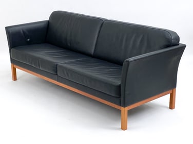 DANISH MID-CENTURY LEATHER & MAHOGANY SOFA