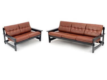 (2) MID-CENTURY LAFER STYLE BEECHWOOD SOFAS