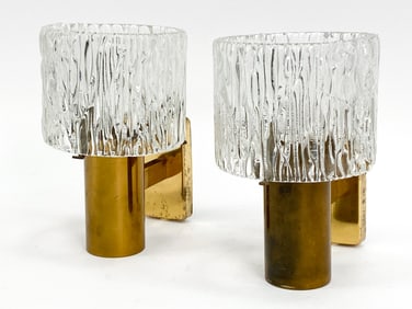 PAIR OF CARL FAGERLUND GLASS & BRASS SCONCES