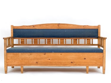 ANTIQUE SWEDISH PINE BENCH WITH STORAGE