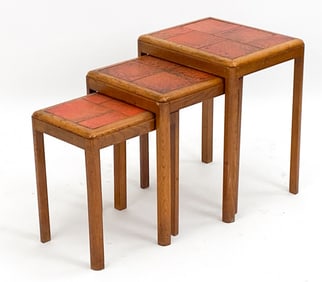 (3) MID-CENTURY DANISH OAK & TILE NESTING TABLES