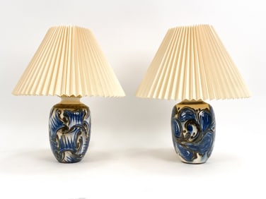 PAIR OF DANISH KAHLER CERAMIC LAMPS, C. 1930