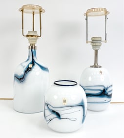 (3) HOLMEGAARD GLASS TABLE LAMPS AND VASE