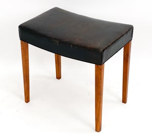 TEAK & LEATHER PIANO BENCH, CIRCA 1950'S