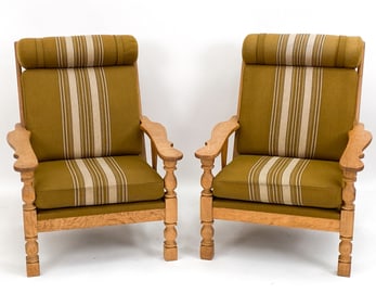 PAIR OF OAK ARM CHAIRS MANNER OF HENRY KJAERNULF