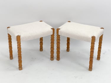 PAIR OF KJAERNULF LAMBSWOOL & OAK FOOTSTOOLS