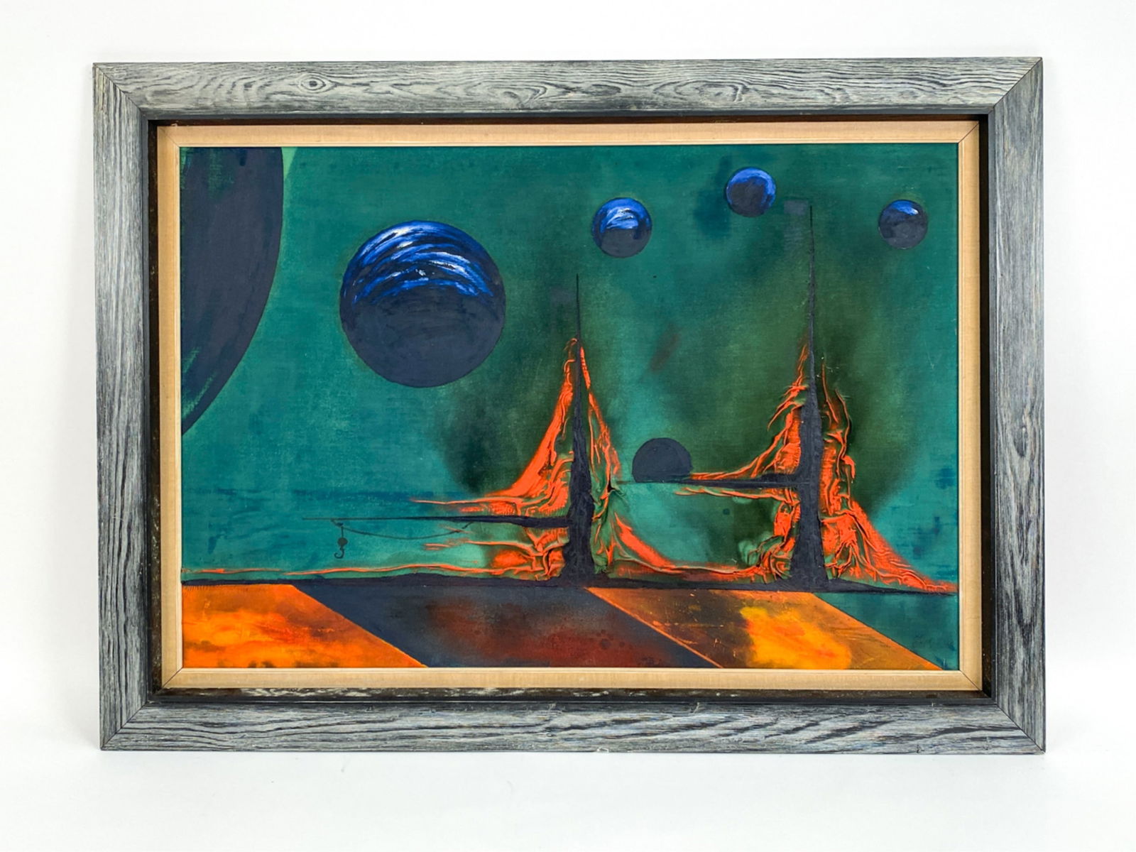 DANISH ABSTRACT MIXED MEDIA ON MASONITE: Unsigned. Oil on canvas over masonite.Dimensions: (Frame) H 31" x W 42.25" (Sight) H 23.75" x W 35"Condition: Some surface dust.