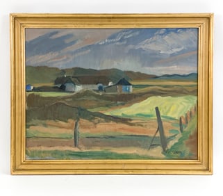 MID-CENTURY DANISH OIL ON CANVAS OF FARMHOUSE