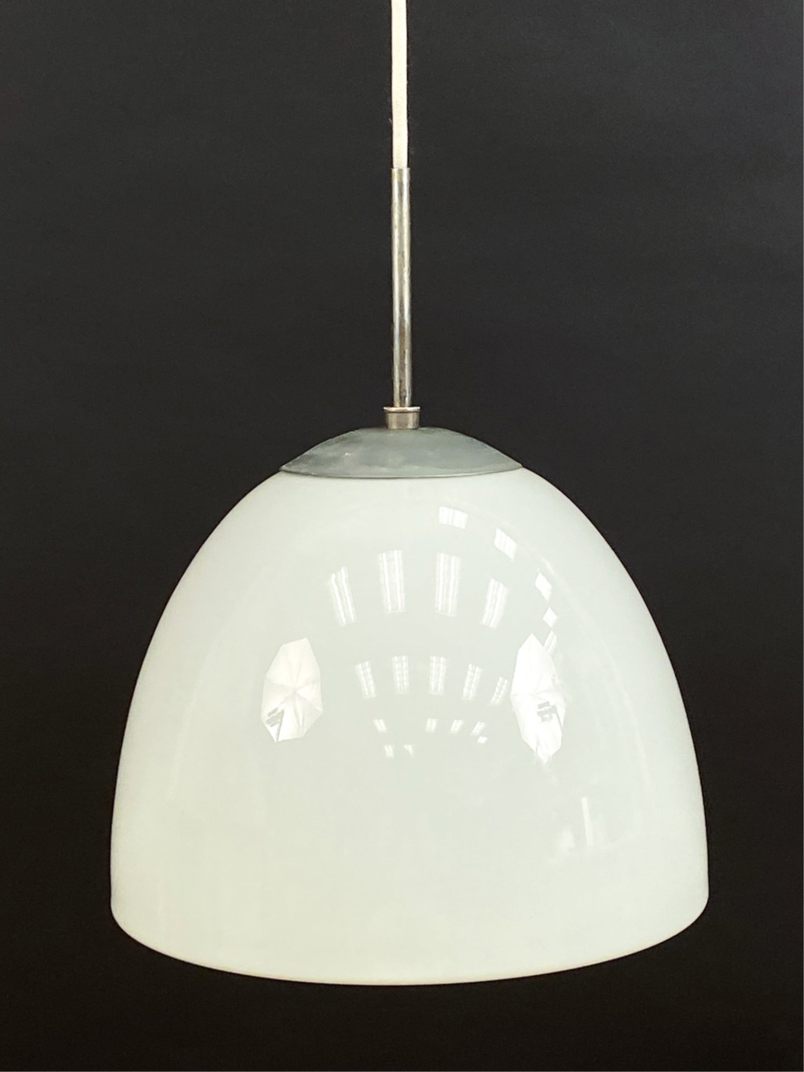 MID-CENTURY DANISH GLASS PENDANT LIGHT: Dimensions: (Glass) H 8.5" x Dia 10.5" Condition: No issues or damages to glass. Untested, might need rewiring. D088