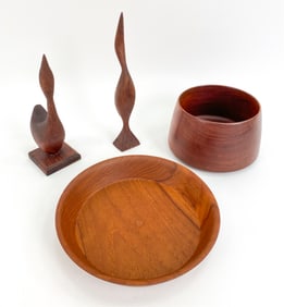 (4) CARVED TEAK GROUPING, C. 1970