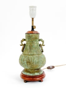 CHINESE ARCHAIC STYLE BRONZE URN FORM LAMP