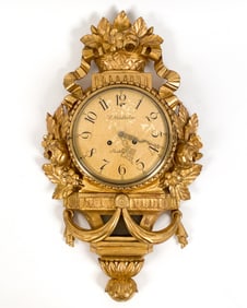 SWEDISH CARVED & GILT WOOD WALL CLOCK