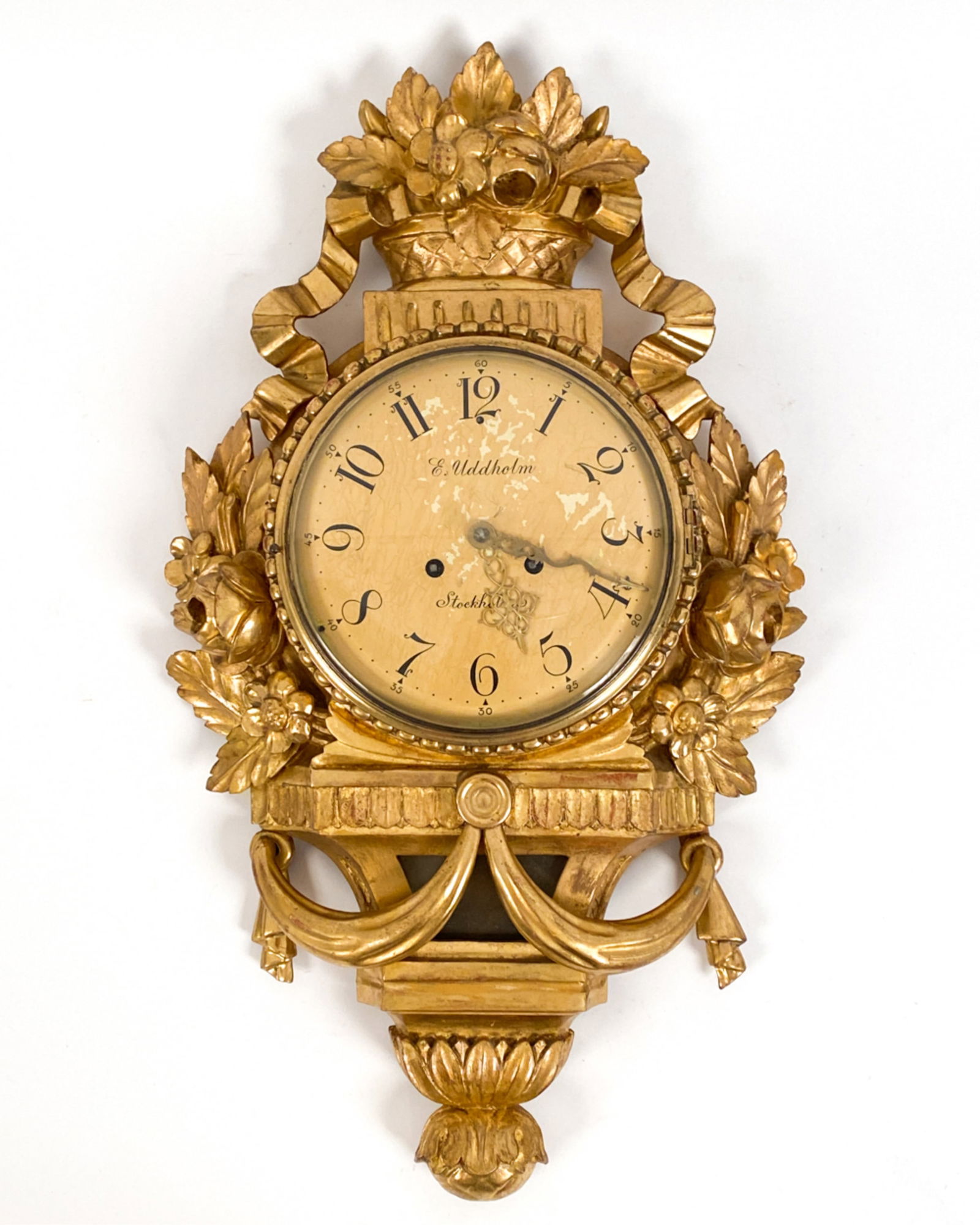 SWEDISH CARVED & GILT WOOD WALL CLOCK (1 of 17)
