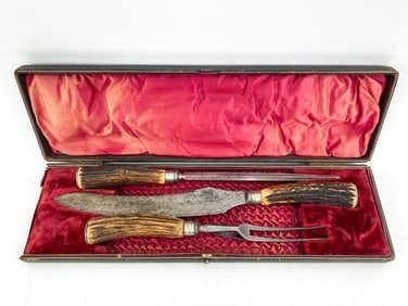 ANTIQUE SHEFFIELD STAG ANTLER HANDLE CARVING KNIFE