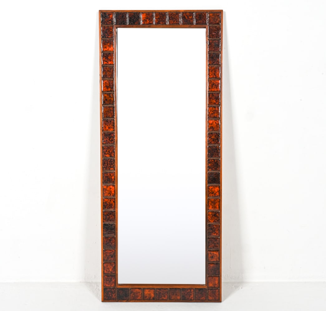 SWEDISH TEAK AND CERAMIC TILE MIRROR C.1970'S (1 of 9)