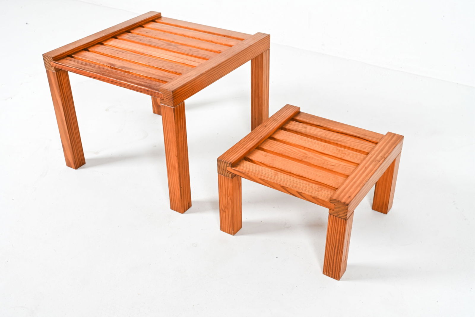 (2) DUTCH MODERN SLATTED PINE END TABLES (1 of 10)