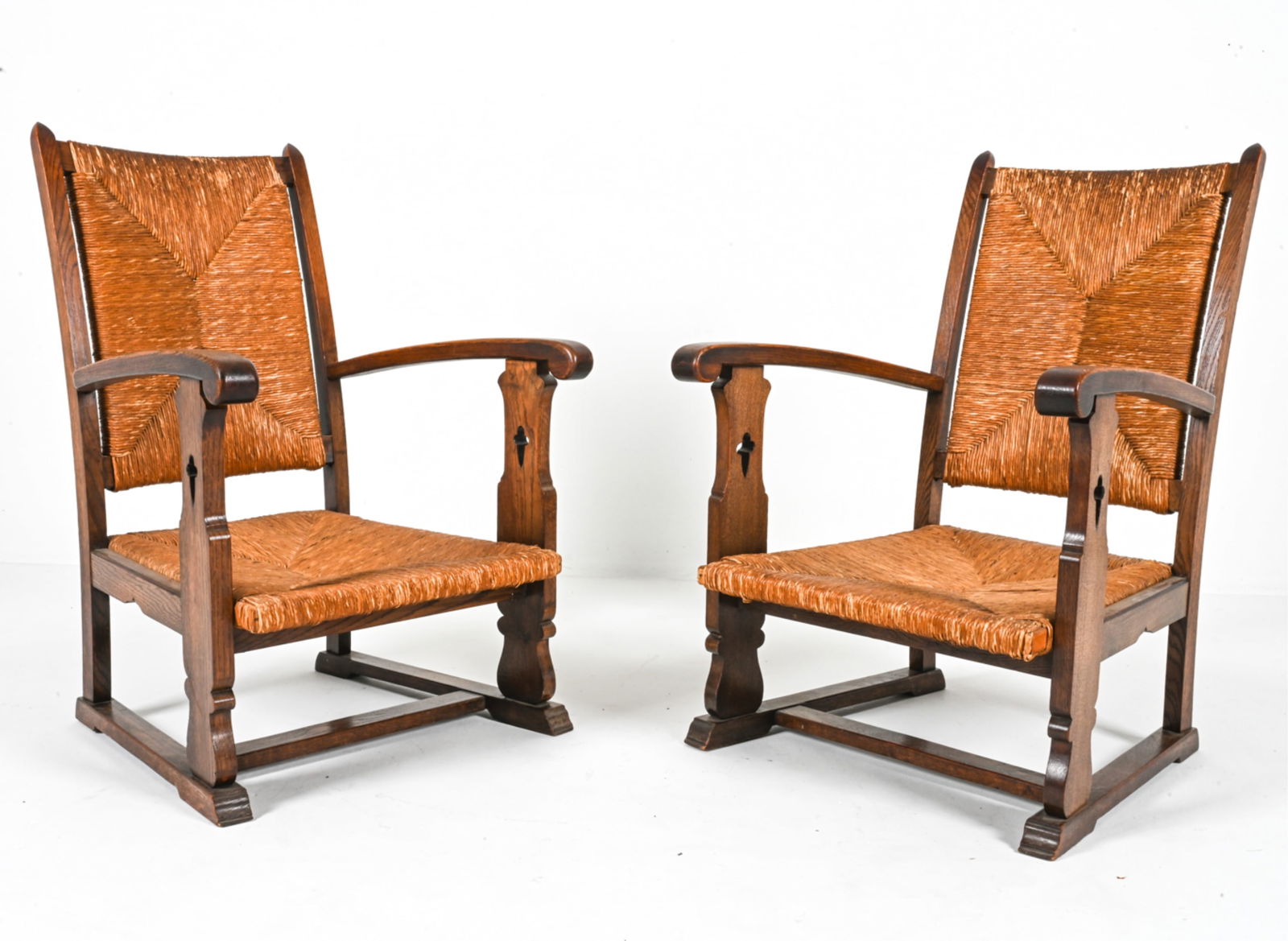 (2) DUTCH OAK AND PAPERCORD LOUNGE CHAIRS C.1930'S (1 of 16)