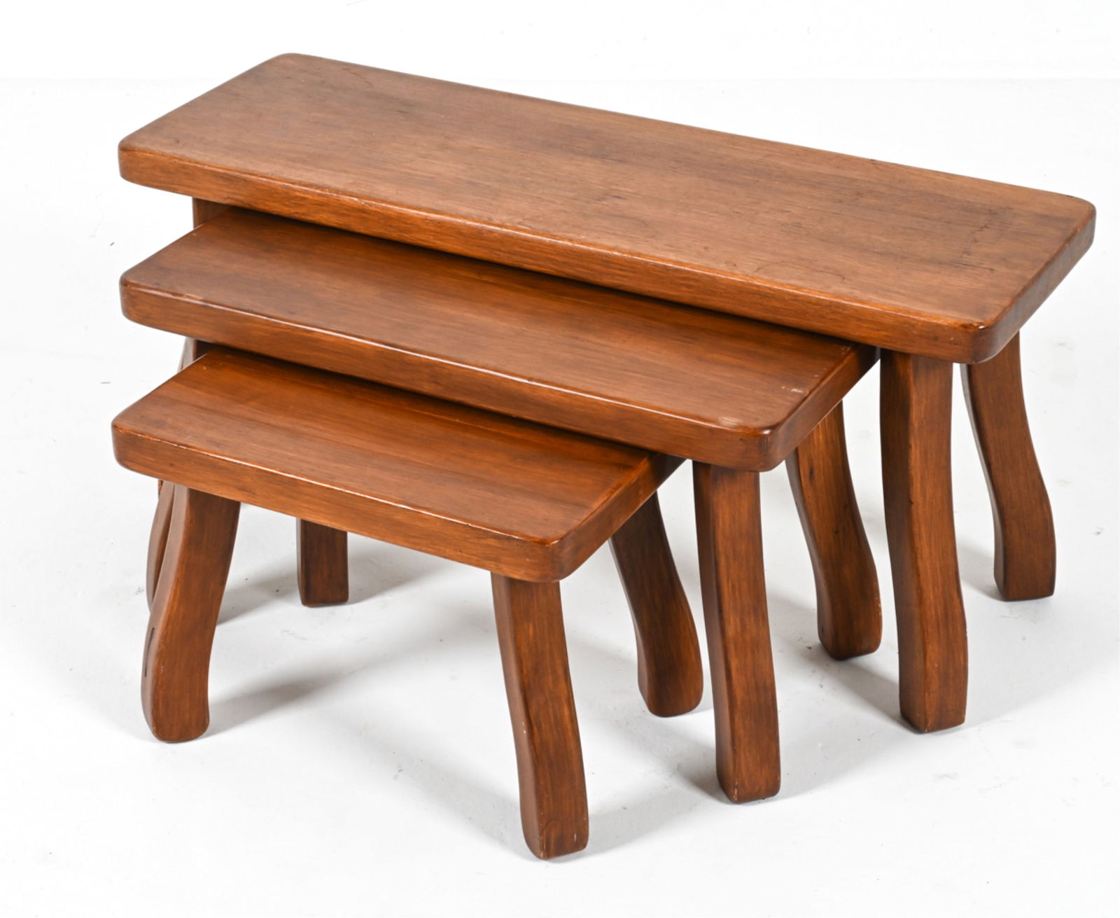 (3) DUTCH OAK BRUTALIST NESTING TABLES STOOLS1970S (1 of 13)