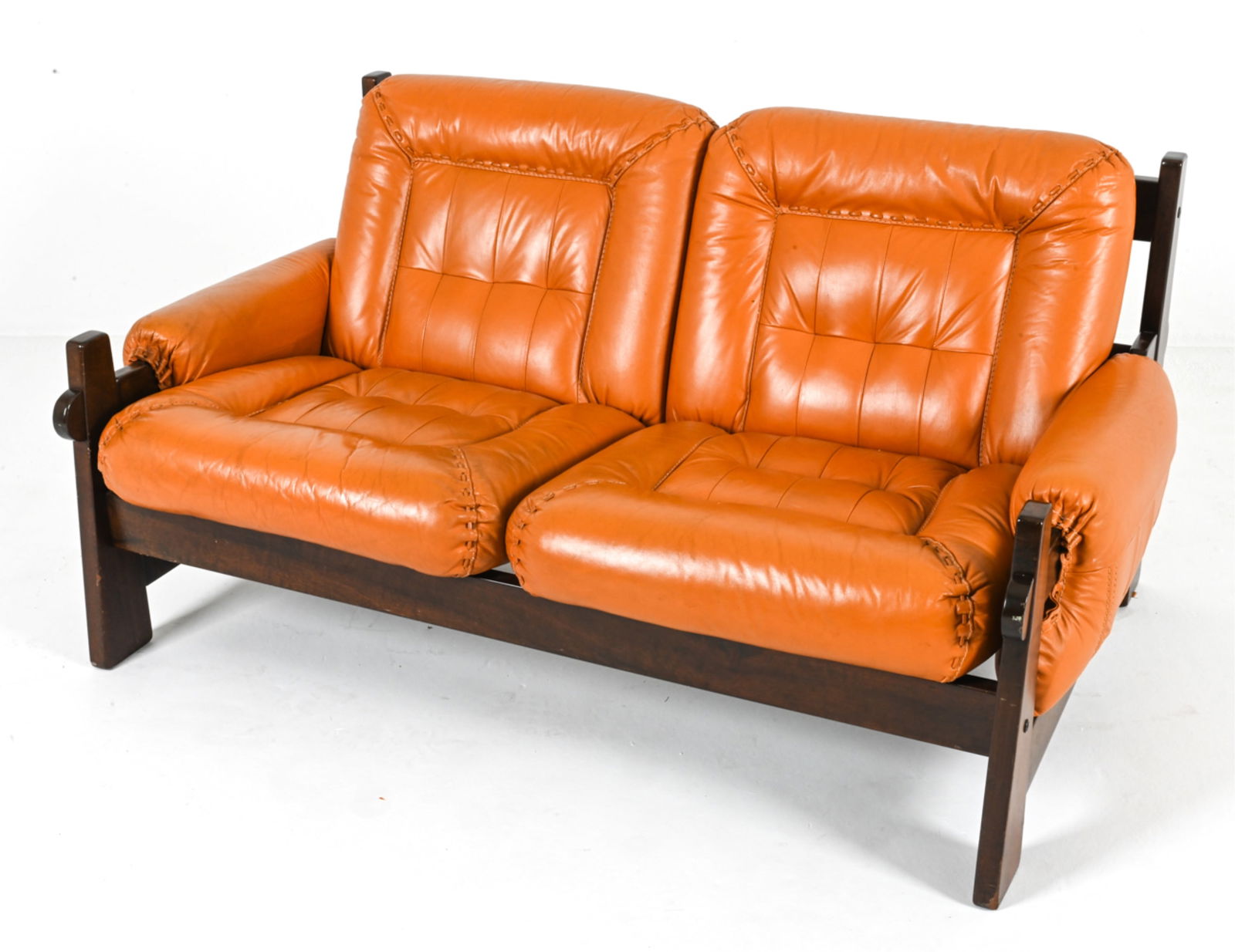 BRAZILIAN LEATHER AND OAK SOFA C.1970'S (1 of 12)
