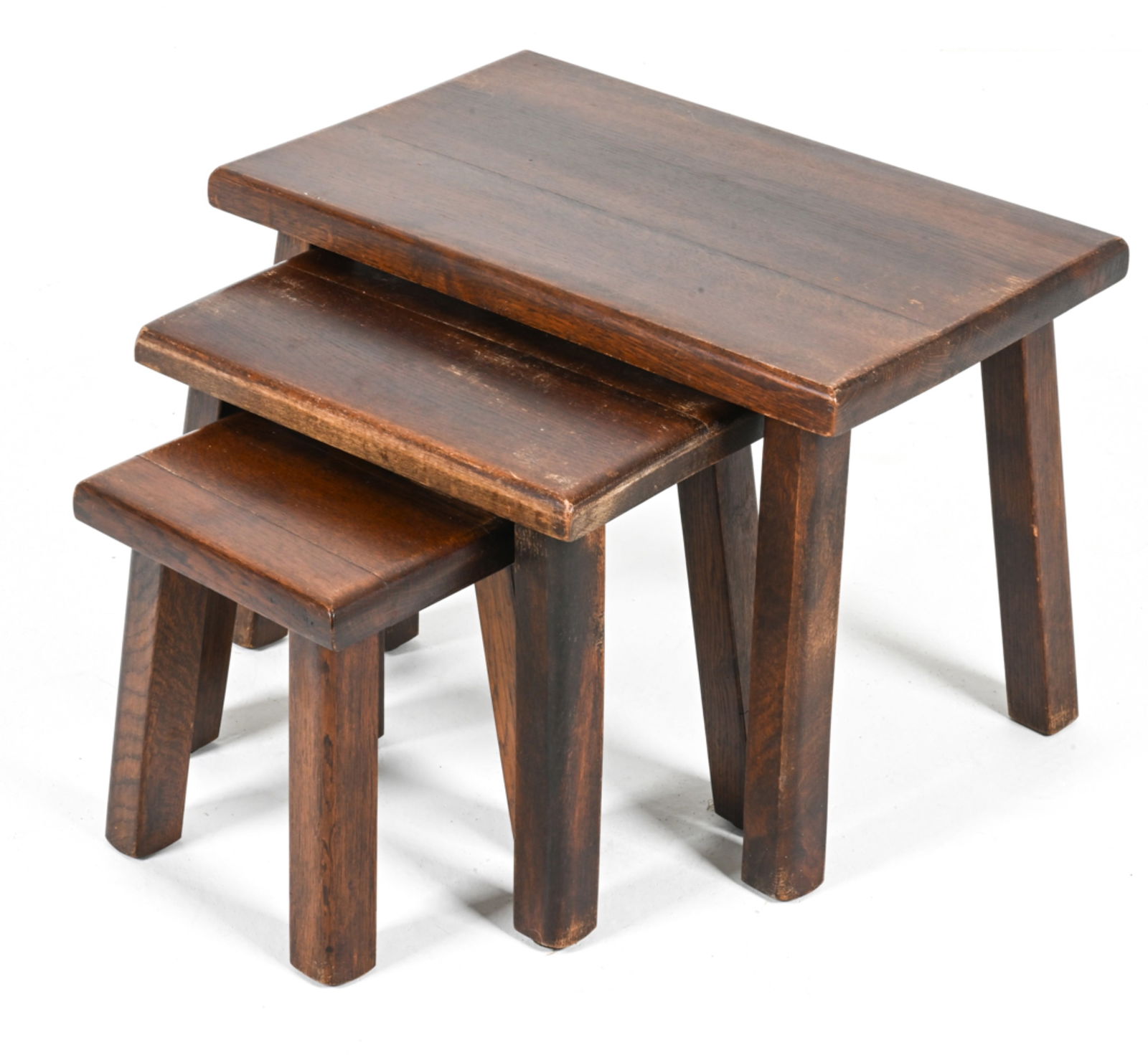 (3) DUTCH BRUTALIST OAK NESTING TABLES C.1970'S (1 of 12)
