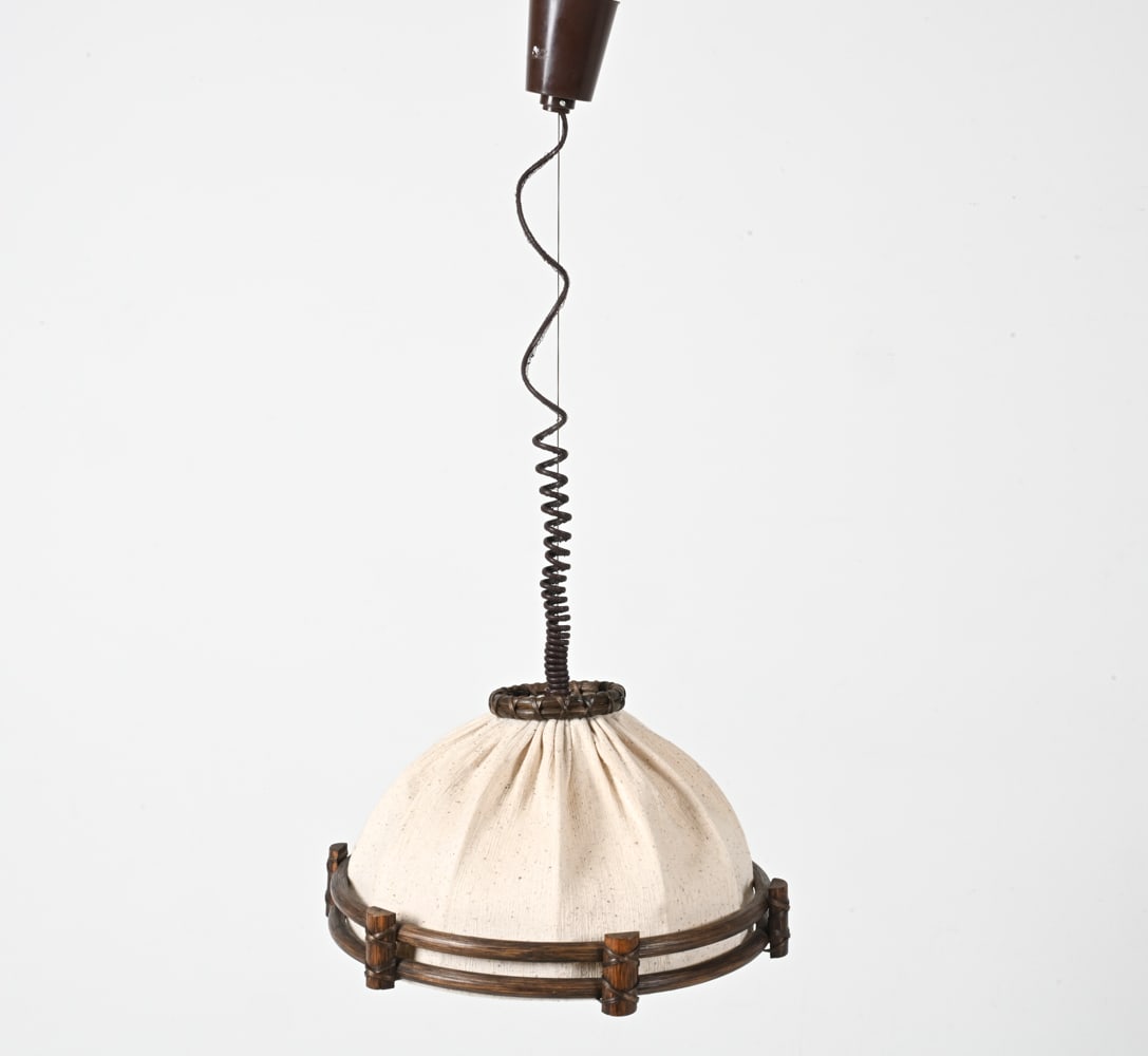 DUTCH RATTAN & FABRIC PENDANT LIGHT, C. 1970'S (1 of 11)