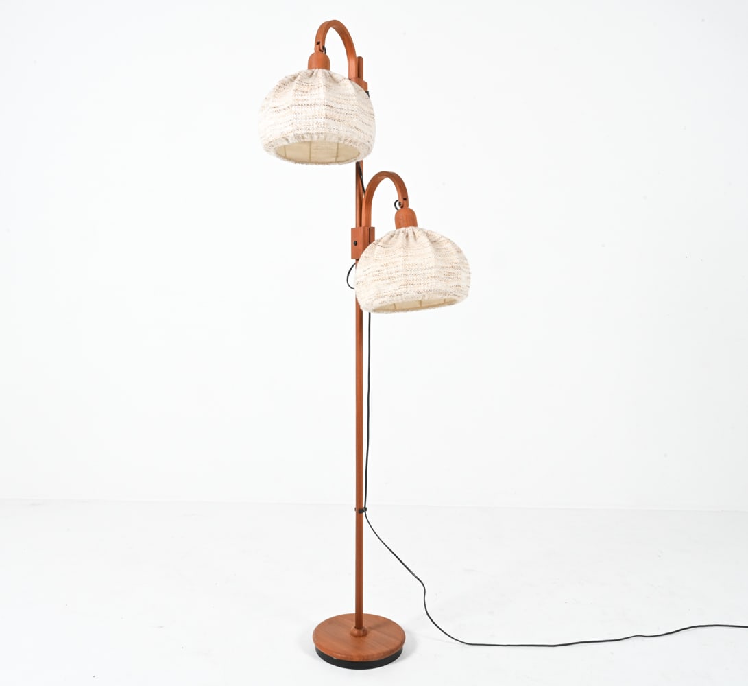 DANISH TEAK FLOOR LAMP WITH WOOL SHADES C.1960'S (1 of 12)