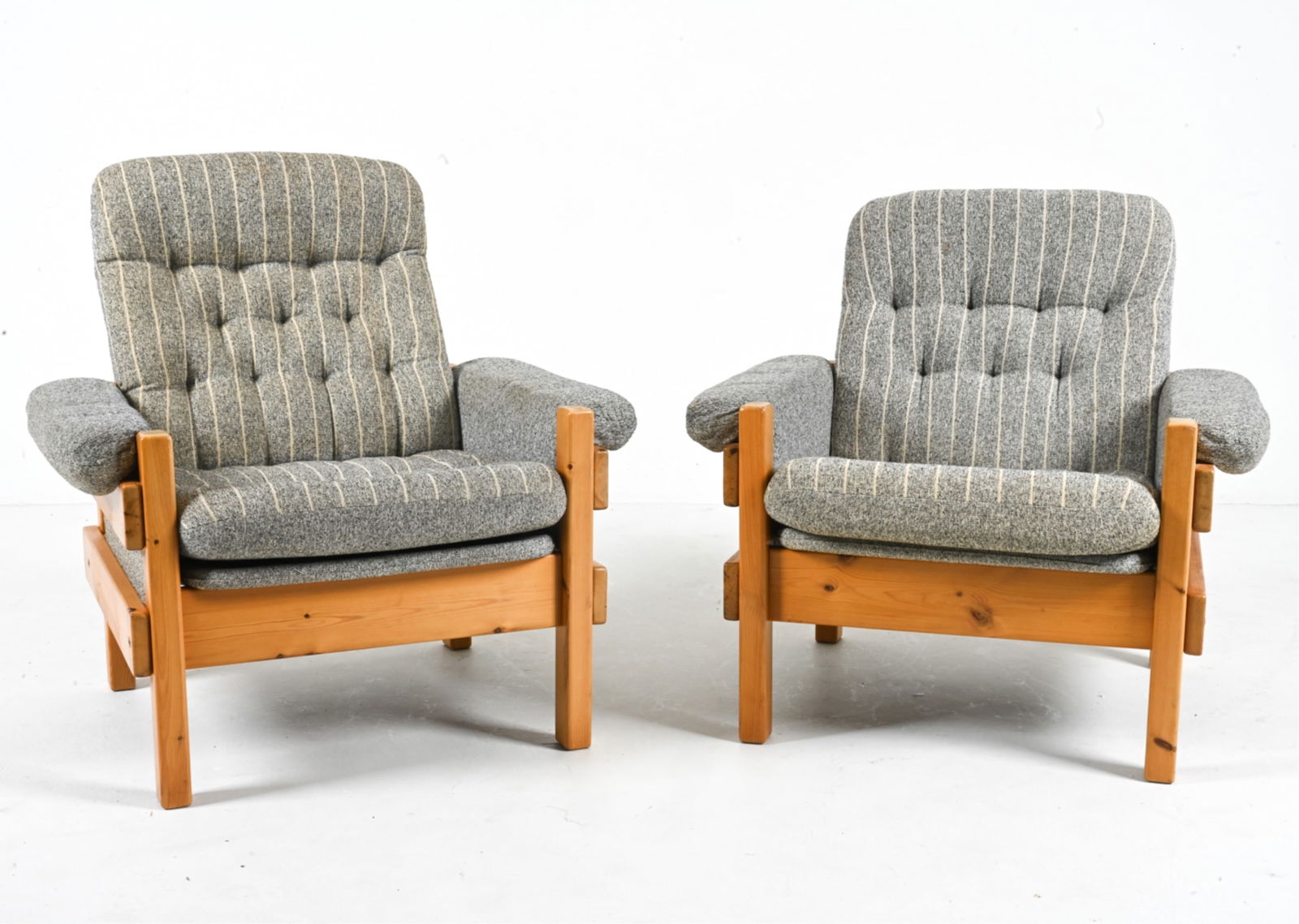 (2) SCANDINAVIAN MODERN PINE LOUNGE CHAIRS, 1970'S (1 of 13)