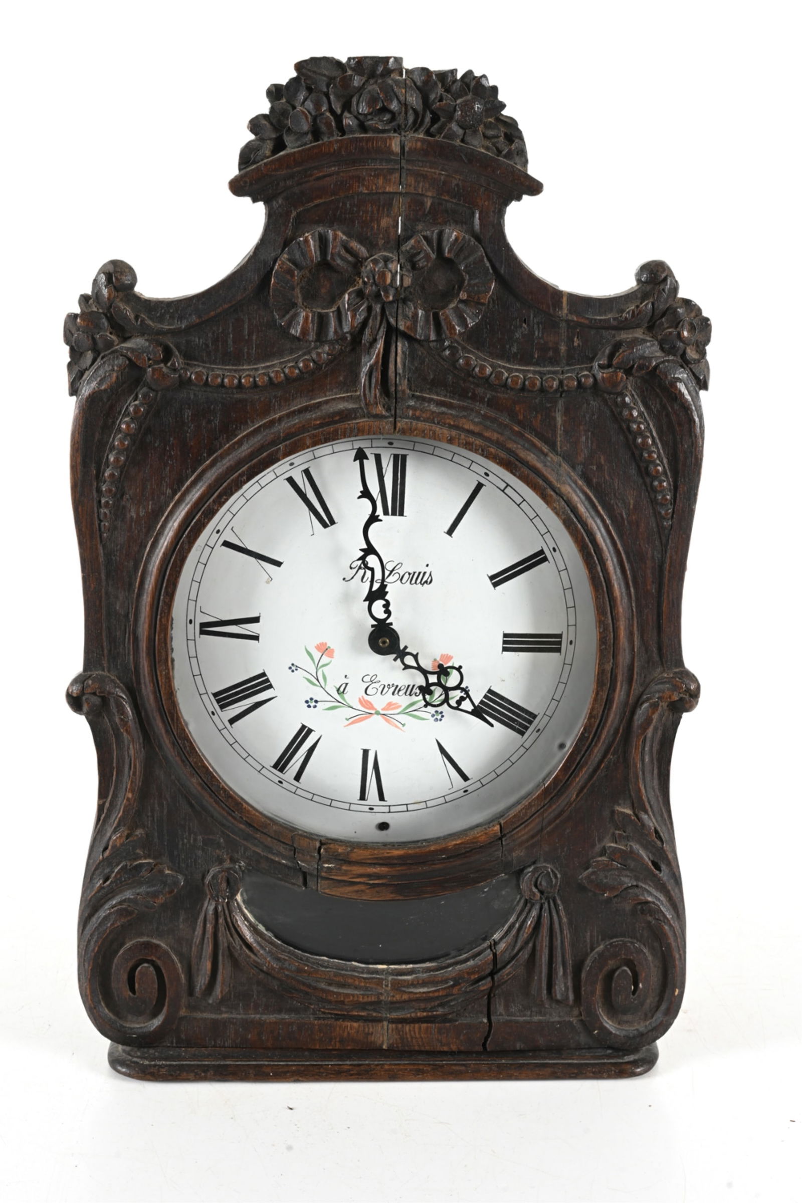 19TH C. FRENCH CARVED PAINTED-FACE CLOCK (1 of 11)