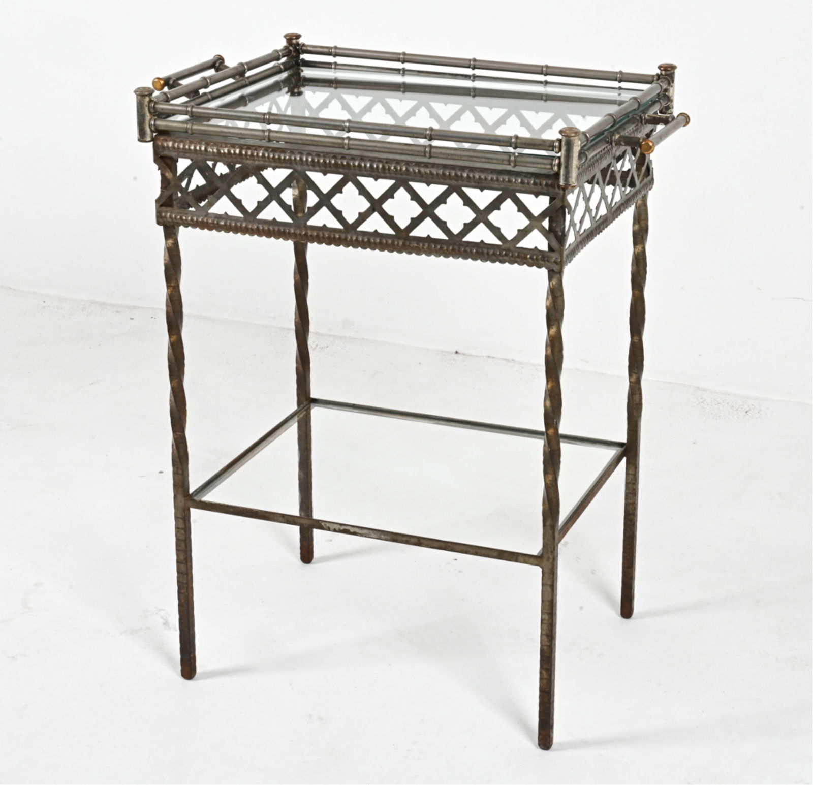 TWO-TIERED GLASS AND METAL SERVING OR BAR TABLE (1 of 14)