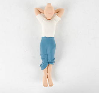 TINTIN YOGA FIGURE BY LEBLON DELIENNE: Produced by Herge. Resin. Original packaging. France, late 1980's or early 1990's. Dimensions: Figure H 16" x W 6". Box H 6.5" x W 9" x D 17.5". Condition: Figure in excellent condition. Box has some