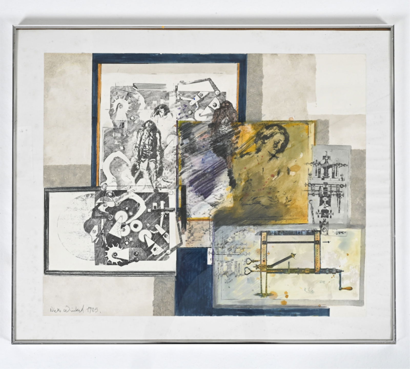 NIELS WINKEL, DANISH (1939-2018) MIXED MEDIA: Etching with watercolor, pastel crayon, graphite, and marker on paper. Signed and dated 1985 lower right. Dimensions: (Frame) H 24" x W 28.5" ; (Paper) H 19.75" x W 24" Condition: Not examined out of
