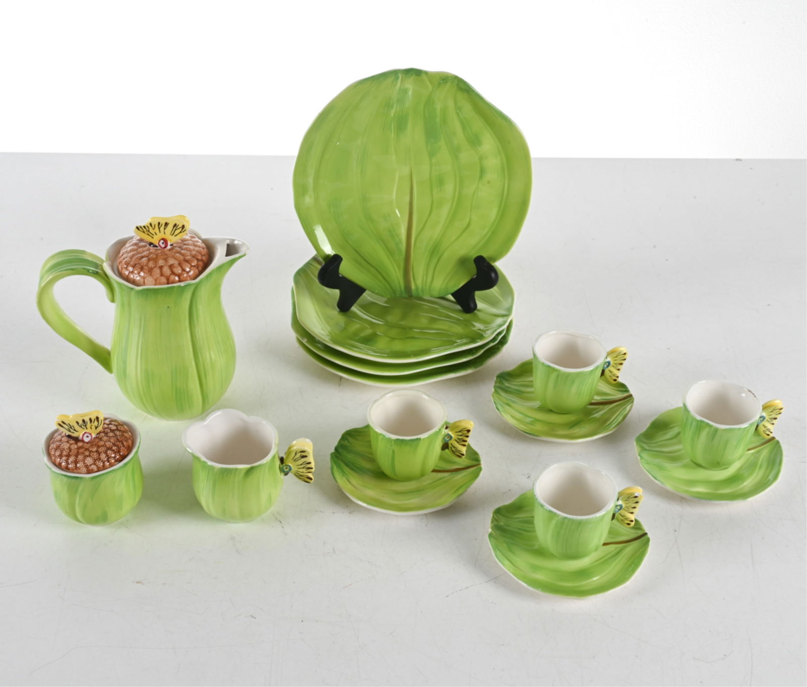ITALIAN PORCELAIN CABBAGE WARE TEA SET (1 of 17)