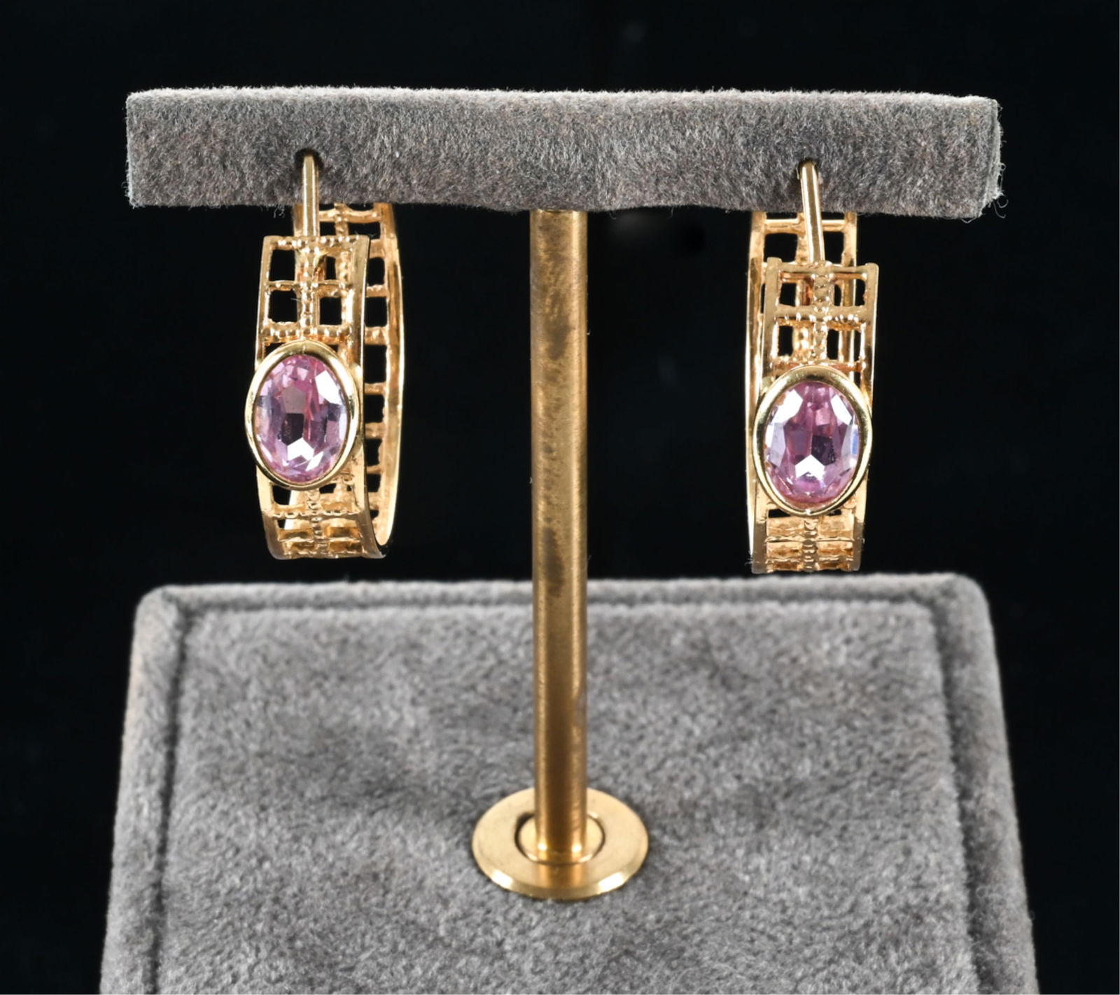 ITALIAN 18K GOLD & PINK GEMSTONE HOOPS (1 of 9)
