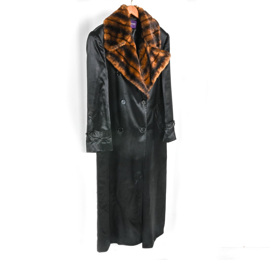 VINTAGE RALPH LAUREN FAUX FUR-TRIMMED SATIN COAT (1 of 9)
