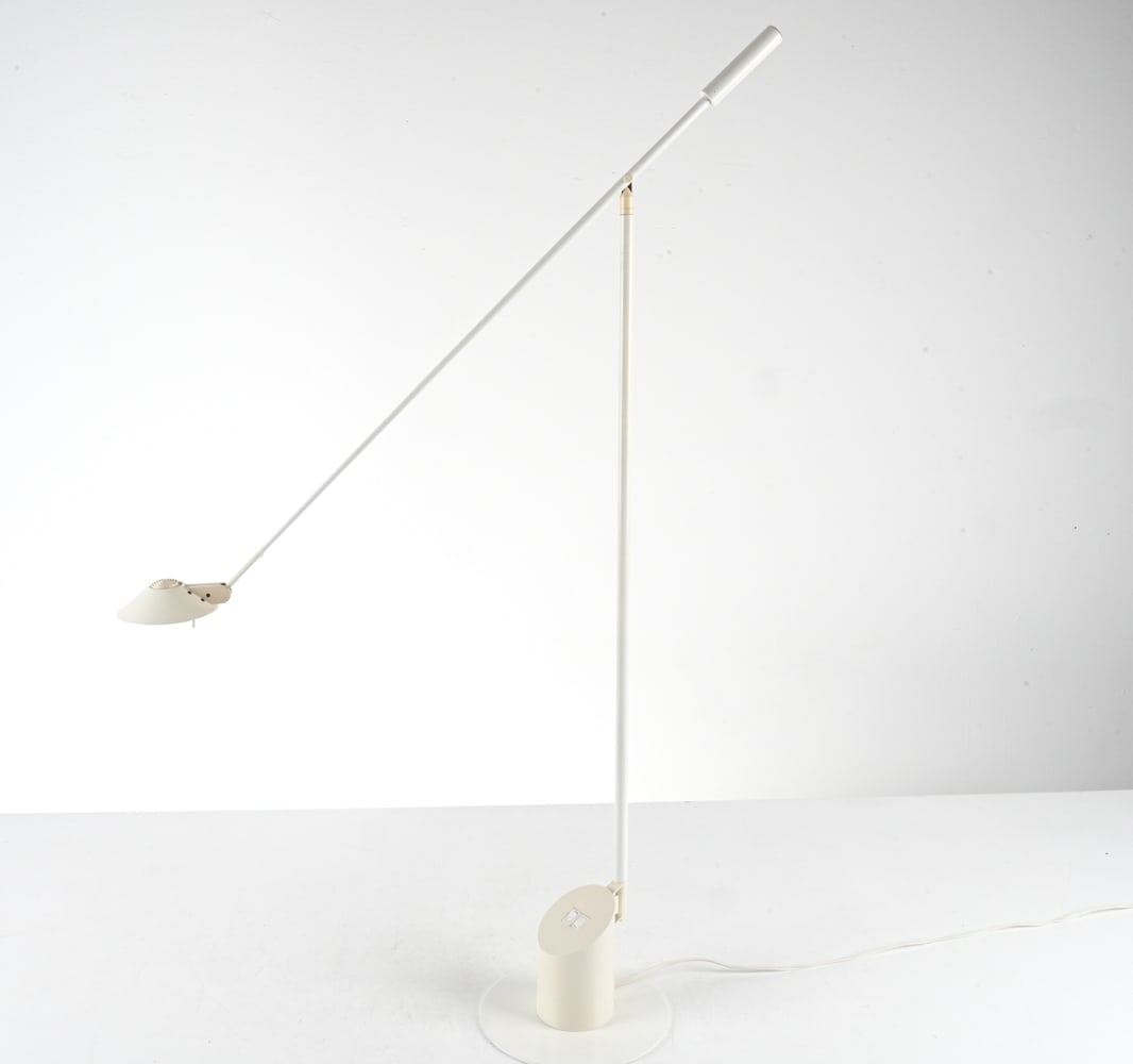 ARTICULATING FLOOR LAMP BY ROBERT SONNEMAN: 1988 "Feather" floor lamp by Robert Sonneman for George Kovacs. Dimensions: As displayed H 40.5" x W 35" x D 8.45". Condition: Wiring untested. Minor surface soiling.