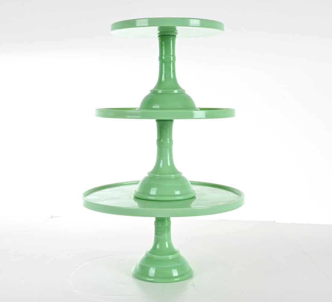 (3) JADITE GLASS CAKE STANDS (1 of 15)