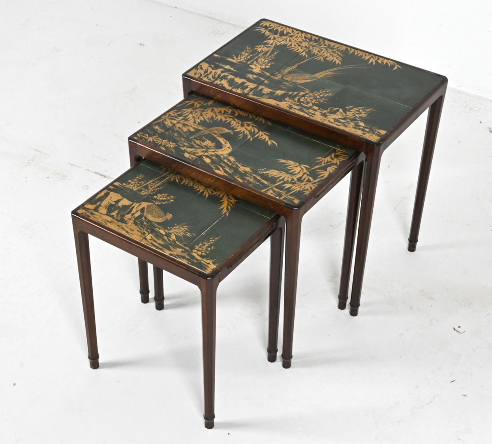 (3) ROSEWOOD NESTING TABLES WITH PAINTED TILES (1 of 19)