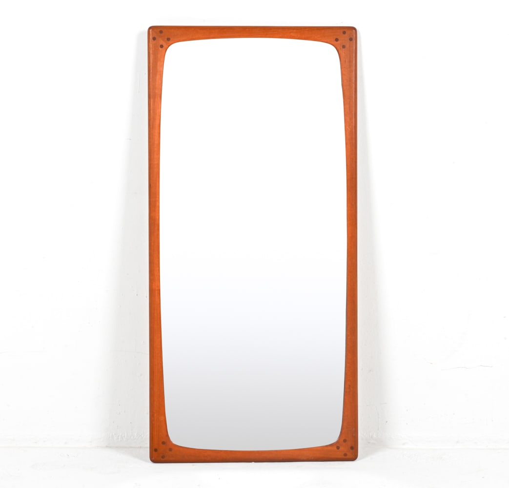 DANISH TEAK MIRROR, CIRCA 1970'S: Dimensions: H 39.5" x W 18.75". Condition: Some minor nicks and dings to wood.