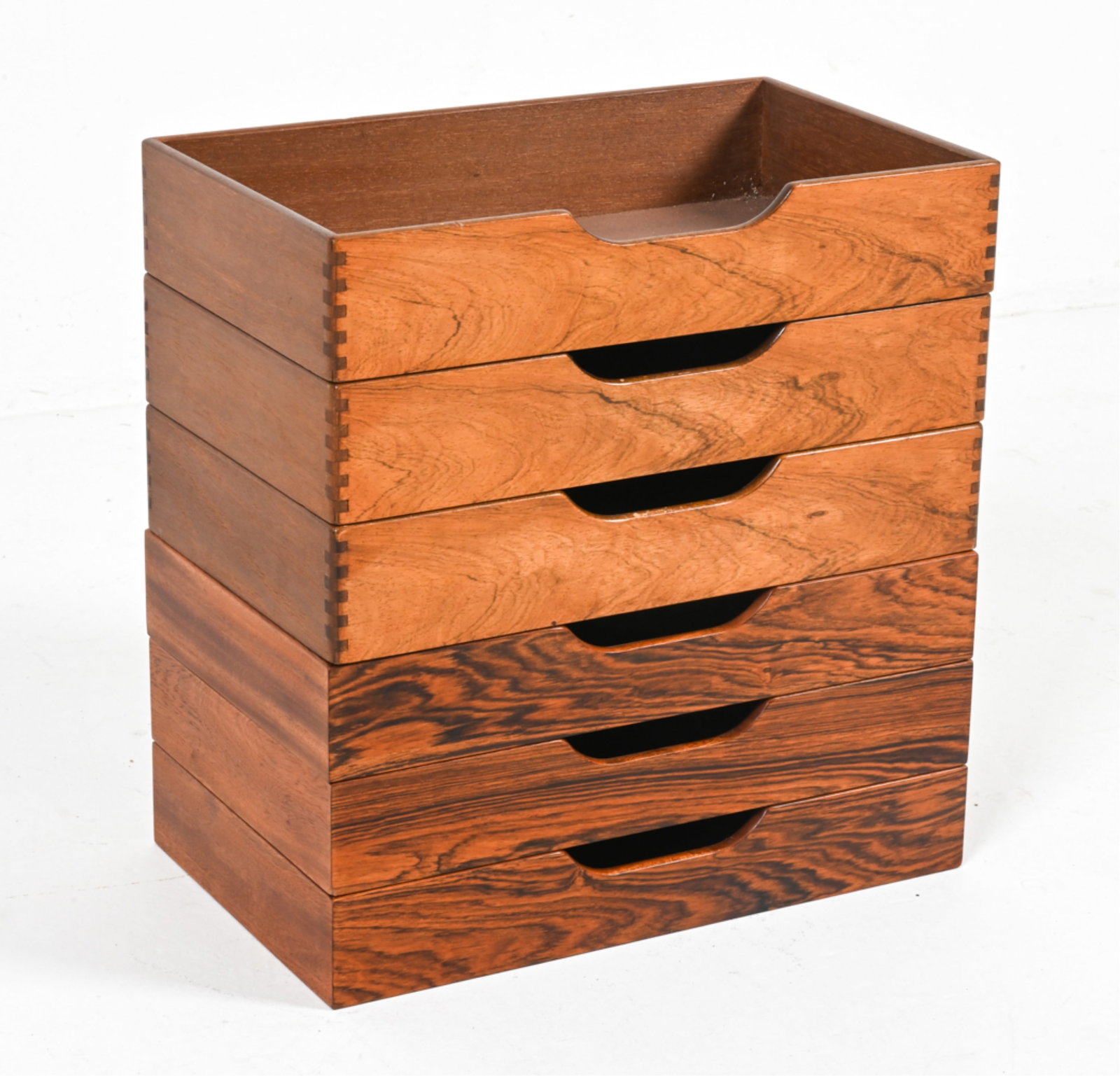 DANISH TEAK AND ROSEWOOD FILE TRAY DRAWERS 1970'S: Dimensions: Largest H 3.25" x W 17" x D 10". Condition: Minor nicks and dings. May have gone with another piece.