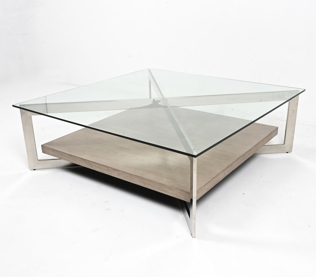 CHROME TWO-TIERED GLASS COFFEE TABLE (1 of 15)