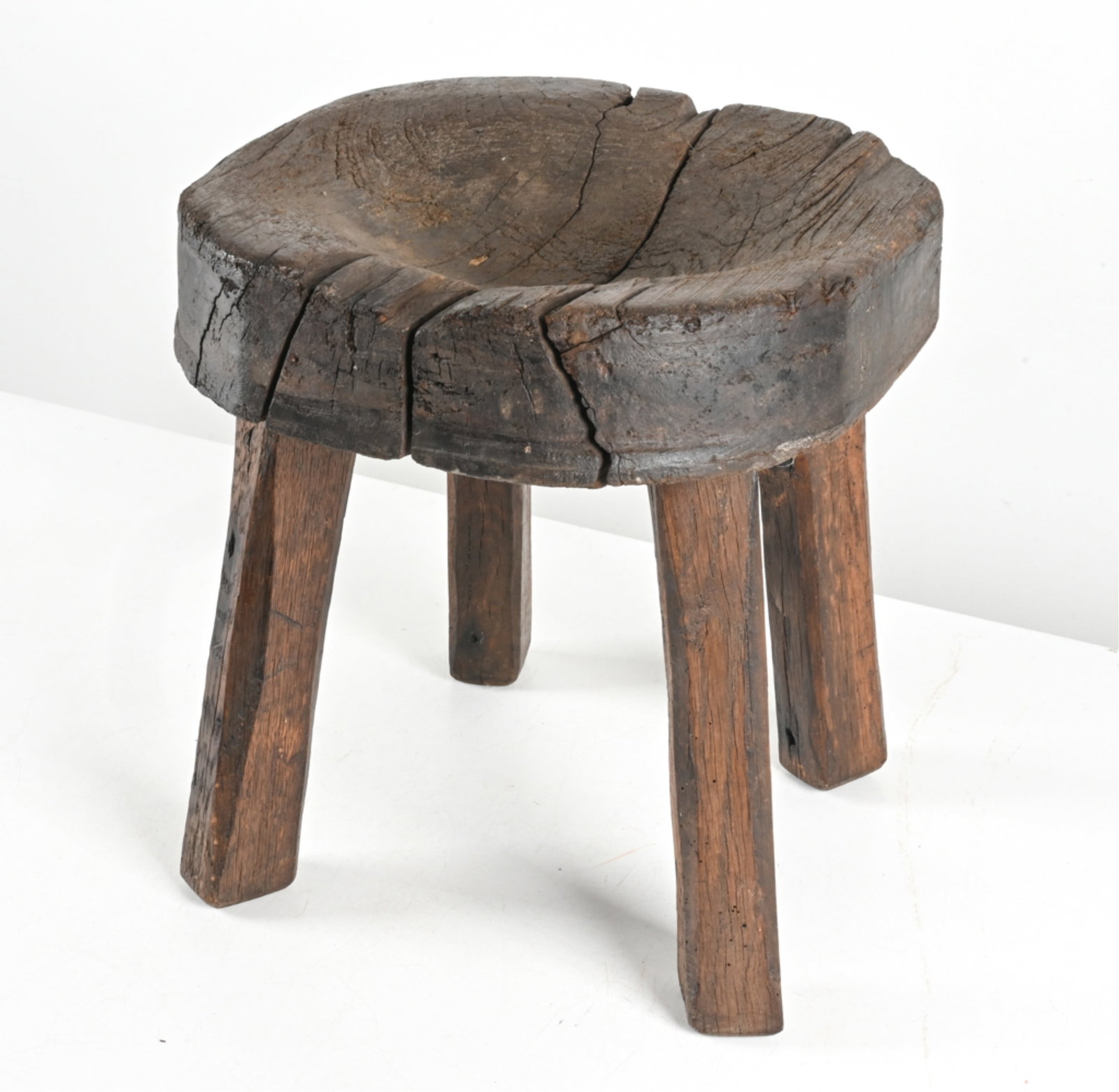 ANTIQUE OAK KITCHEN BLOCK STOOL, 19TH C. (1 of 13)