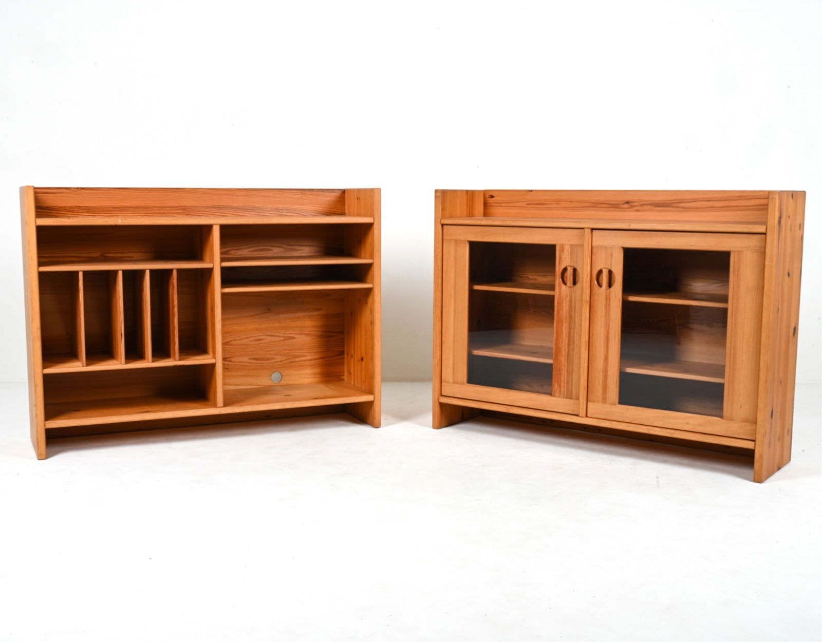 (2) KARL ANDERSSON SWEDISH PINE CABINETS, 1970'S: Labeled Karl Andersson & Soner on back panel. Possibly designed by Roland Wilhelmsson. Sweden, c. 1970's. Dimensions: H 37.5" x W 51" x D 13.5" Condition: Cabinets present very well overall. Light sur